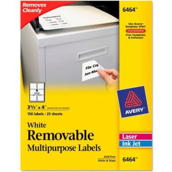 Avery Avery® Removable Inkjet/Laser ID Labels, 3-1/3 x 4, White, 150/Pack 6464